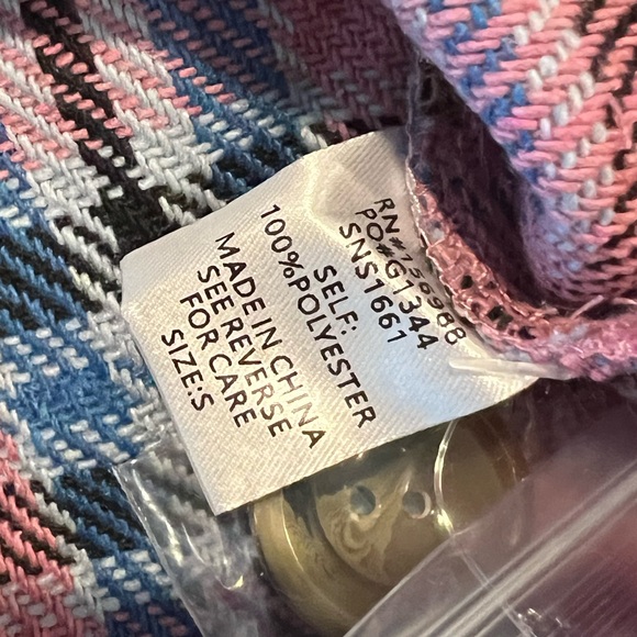 Sewn + Seen Women’s Pink & Blue Plaid Flannel Button Down Jacket Size Small –NWT - Picture 5 of 5
